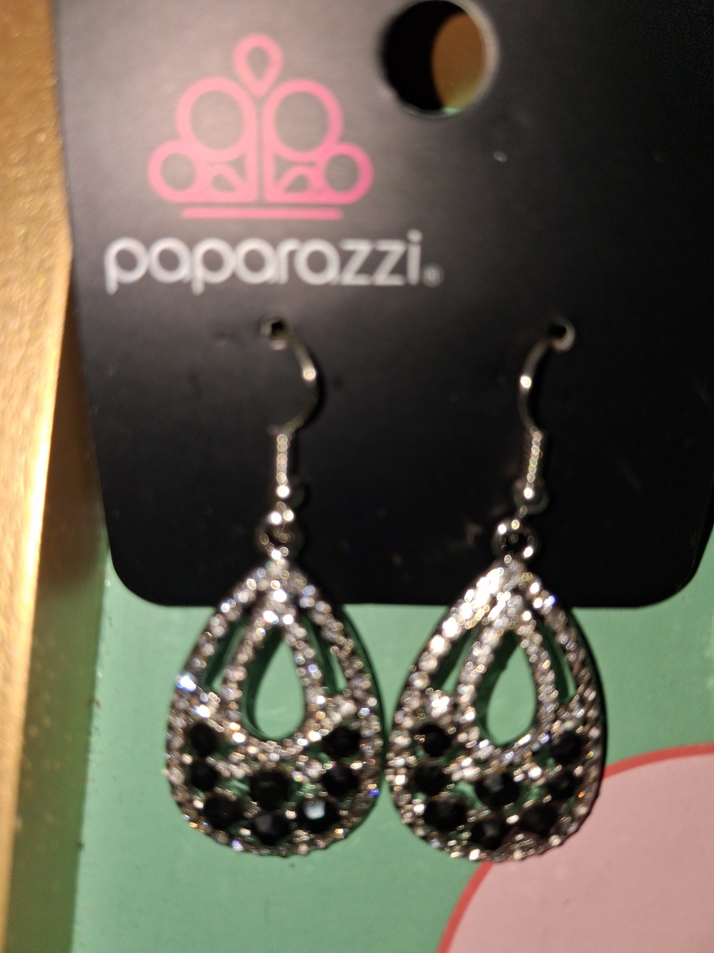 paparazzi Silver Teardrop Earrings with Black Accents